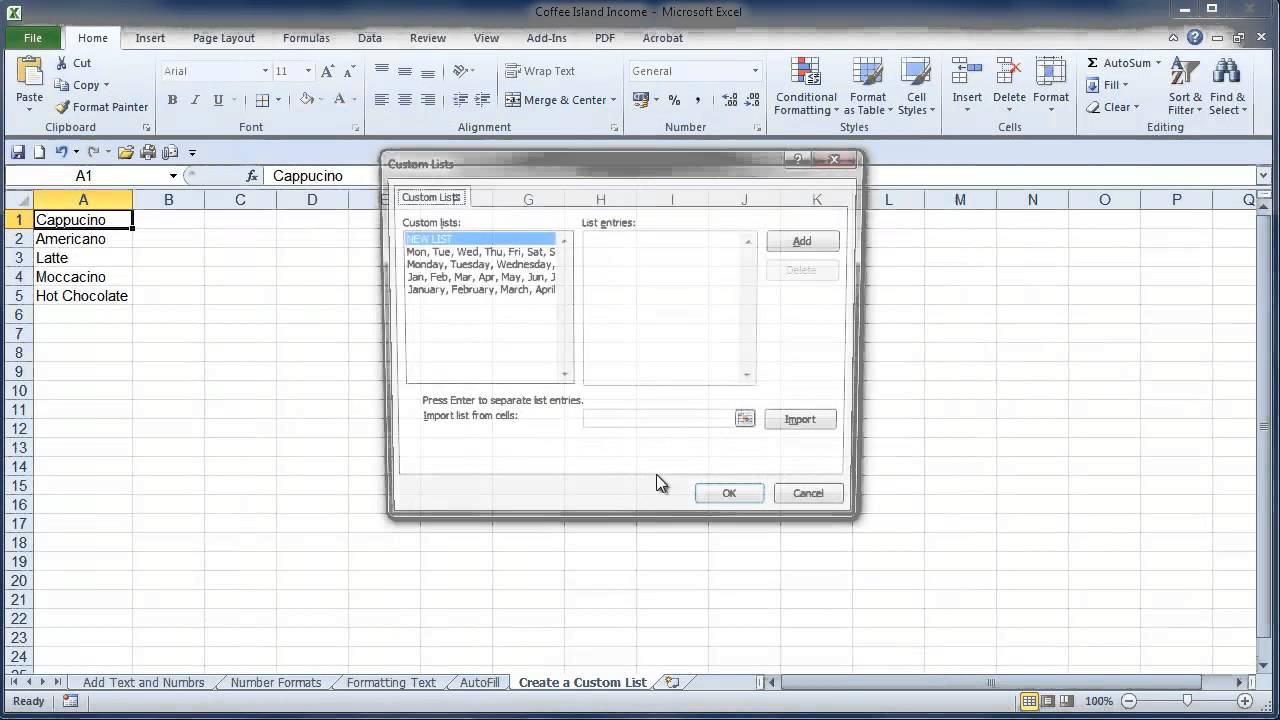 How to add a custom list for data in excel 2010 on a mac download